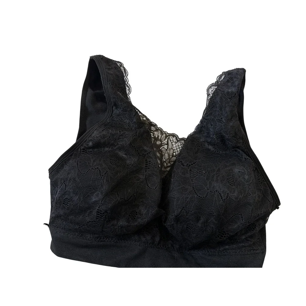 Breezies Black Lace Overlay Leisure Bra Bralette Style A378013‎ Size Large